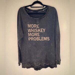 T*Party Size S Distressed Black Acid Wash Crewneck